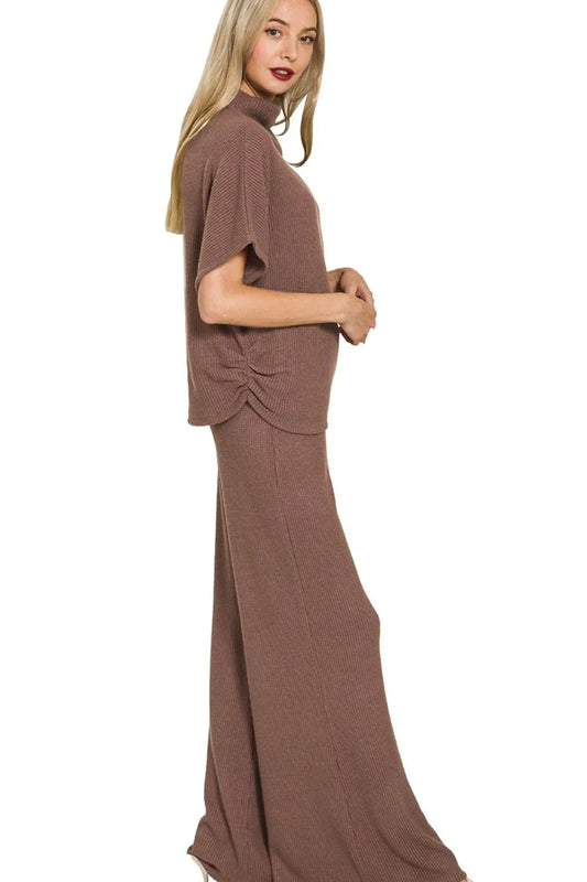 Zenana Sweater Mock Neck Top & Long Pants Set - Tigbul's Variety Fashion Shop