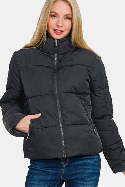 Zenana Zip Up Turtleneck Puffer Jacket with Pockets - Tigbul's Variety Fashion Shop