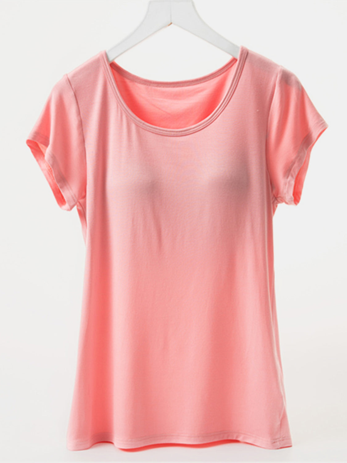 Round Neck Short Sleeve T-Shirt with Bra - Tigbul's Variety Fashion Shop