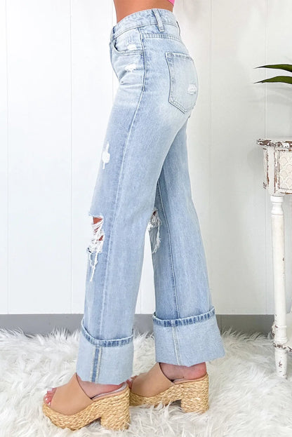 Distressed High Waist Jeans with Pockets - Tigbul's Variety Fashion Shop