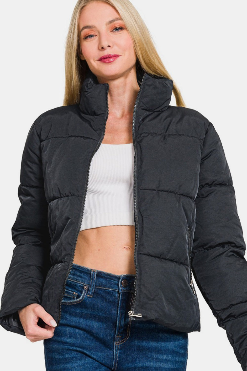 Zenana Zip Up Turtleneck Puffer Jacket with Pockets - Tigbul's Variety Fashion Shop