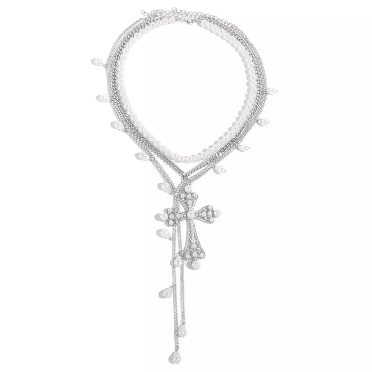 Pearl Cross Pendant Necklace 3 Piece Set - Tigbul's Variety Fashion Shop