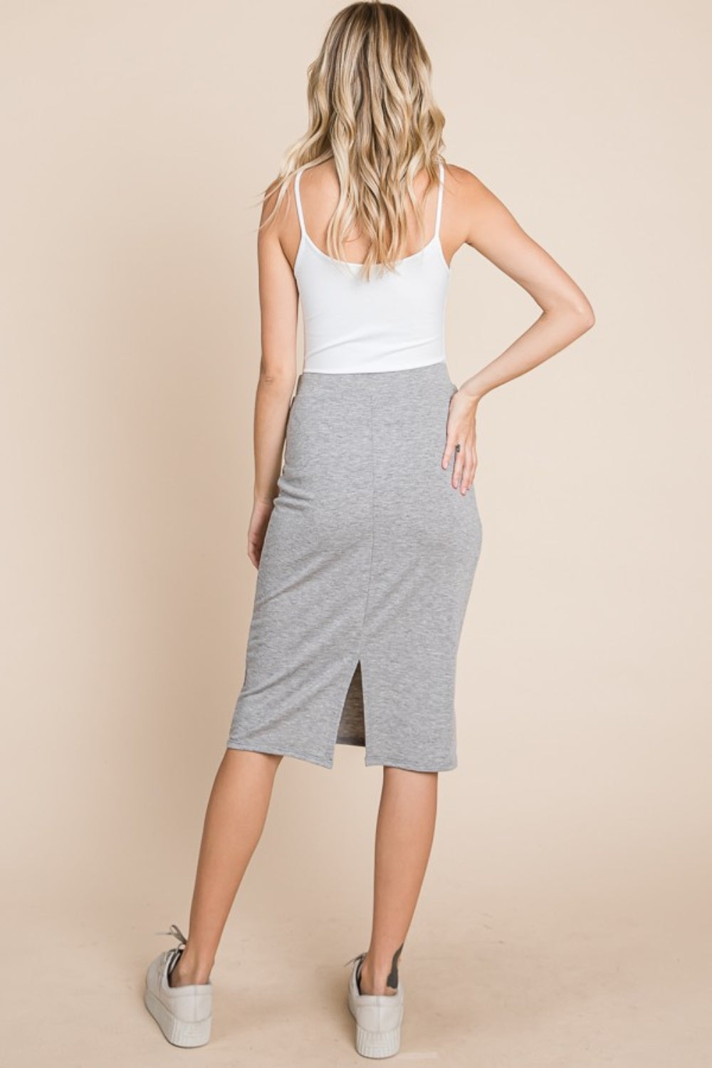 Heather Gray Elastic Waist Pencil Skirt - Tigbul's Variety Fashion Shop