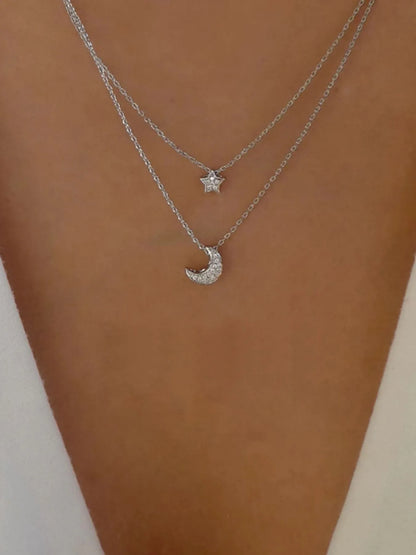Double Layered Star and Moon Pendant Necklace - Tigbul's Variety Fashion Shop