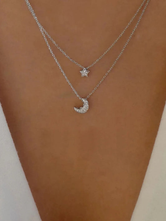 Double Layered Star and Moon Pendant Necklace - Tigbul's Variety Fashion Shop