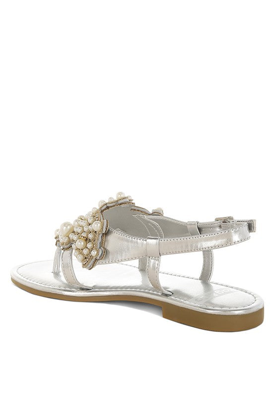 Opazie Metallic Pearl Embellished Flats - Tigbul's Variety Fashion Shop