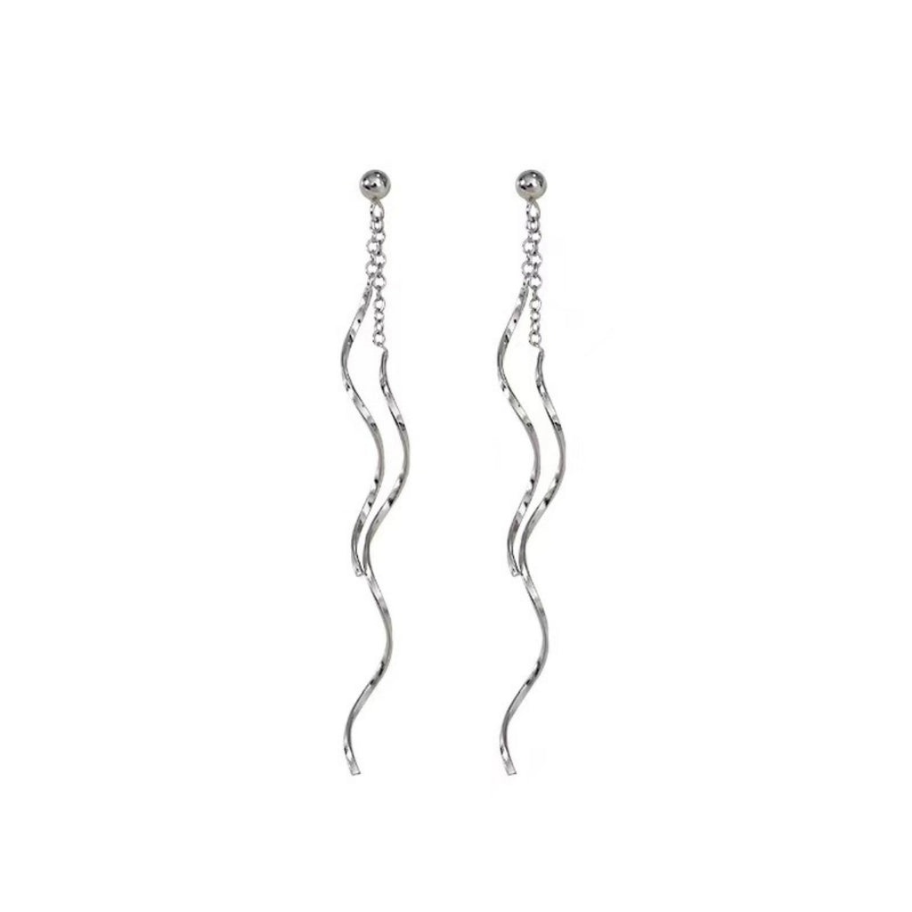 925 Sterling Silber Wellen-Drop-Ohrringe mit schimmernden Kettengliedern