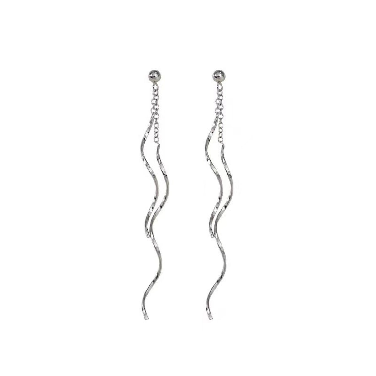 925 Sterling Silber Wellen-Drop-Ohrringe mit schimmernden Kettengliedern