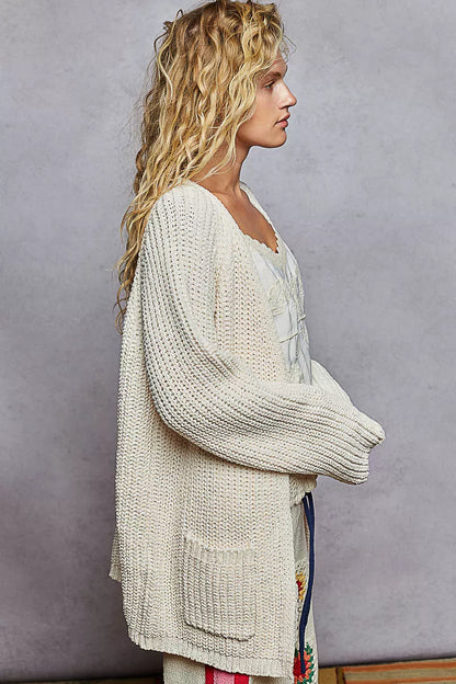 POL Open Front Knit Cardigan with Front Pocket - Tigbul's Variety Fashion Shop