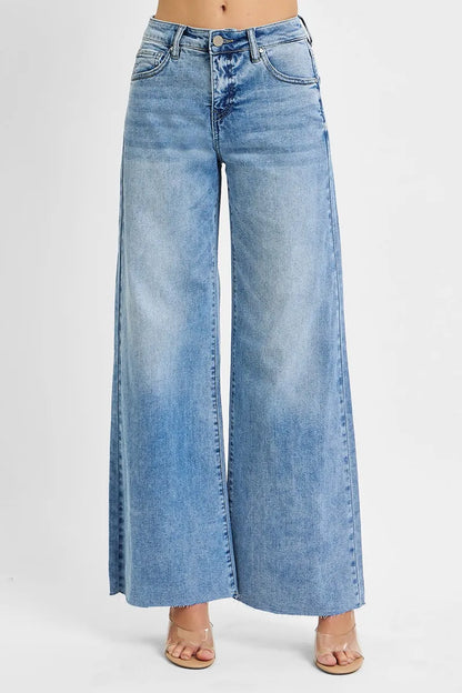 RISEN Full Size Tummy Control High Rise Ankle Palazzo Jeans Plus Size - Tigbul's Variety Fashion Shop