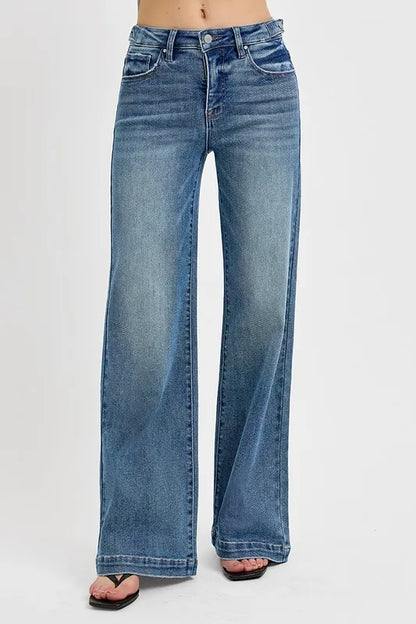 RISEN Full Size Tummy Control High Rise Wide Adjustable Waist Band Jeans Plus Size - Tigbul's Variety Fashion Shop