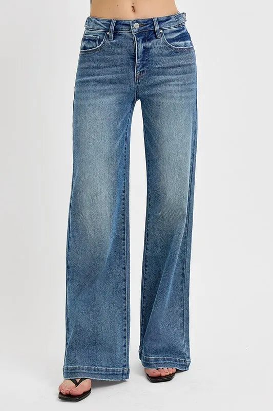 RISEN Full Size Tummy Control High Rise Wide Adjustable Waist Band Jeans Plus Size - Tigbul's Variety Fashion Shop