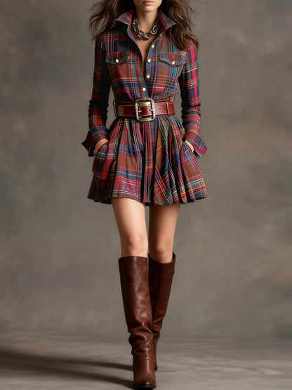 Plaid Long Sleeve Shirt Dress - Tigbul's Variety Fashion Shop