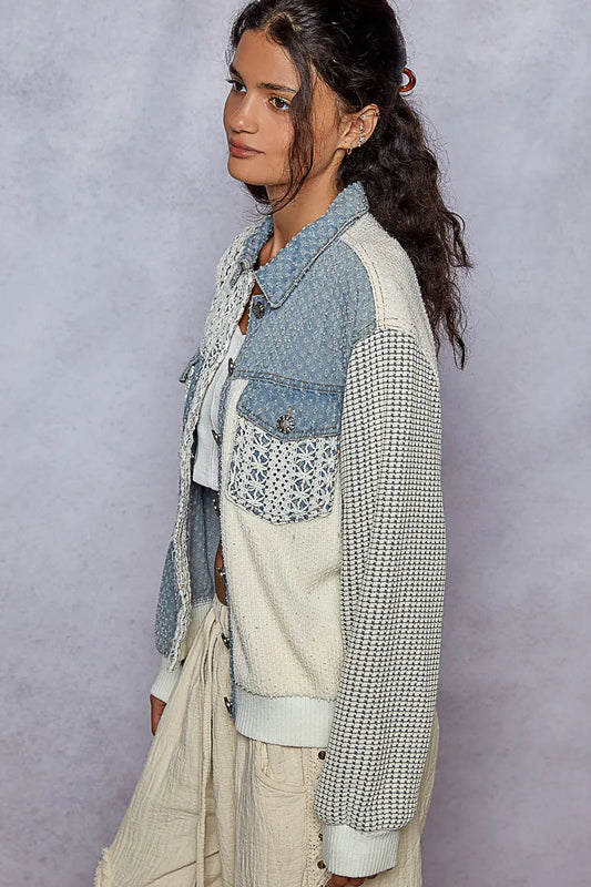 POL Lace Details Button Up Jacket with Chest Pockets - Tigbul's Variety Fashion Shop