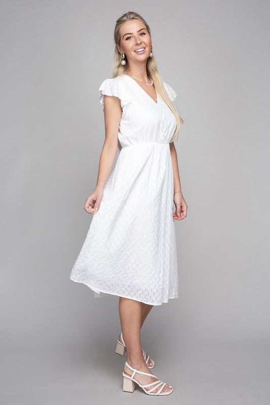 V neck embroidered eyelet dress - Tigbul's Variety Fashion Shop