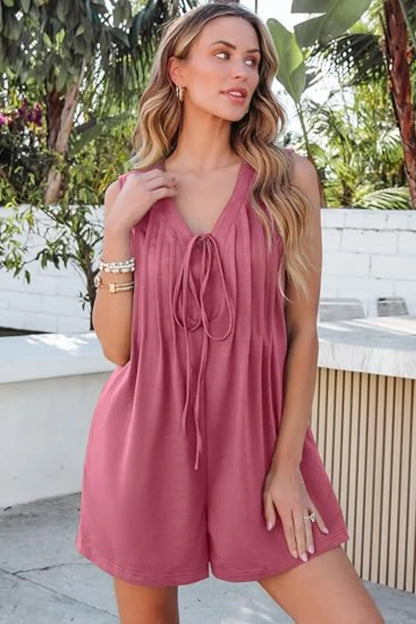 Tie Front Sleeveless Romper - Tigbul's Variety Fashion Shop