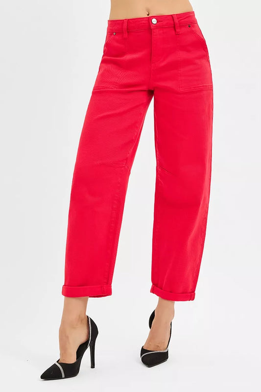 RISEN High Rise Ankle Cuffed Barrel Pants - Tigbul's Variety Fashion Shop