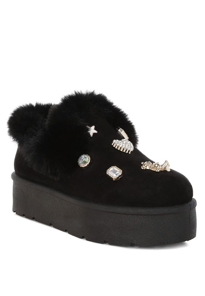 Zeta Charm Detail Slip On Snow Boots - Tigbul's Variety Fashion Shop