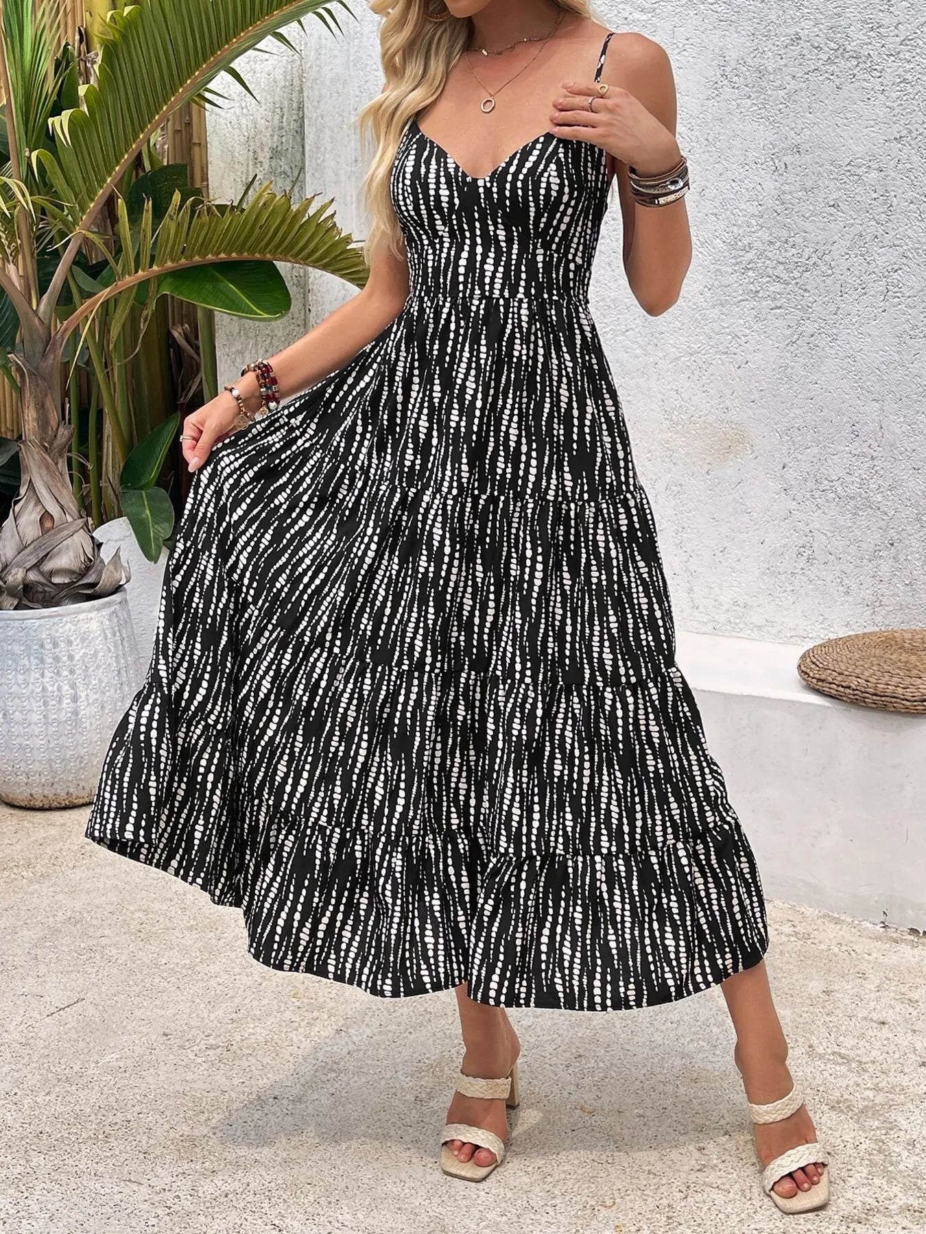 Tie Back Tiered Midi Cami Dress - Tigbul's Variety Fashion Shop