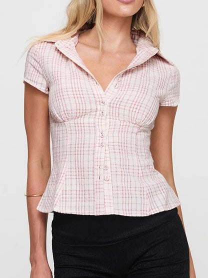 Plaid Short Sleeve Button-Up Shirt - Tigbul's Variety Fashion Shop
