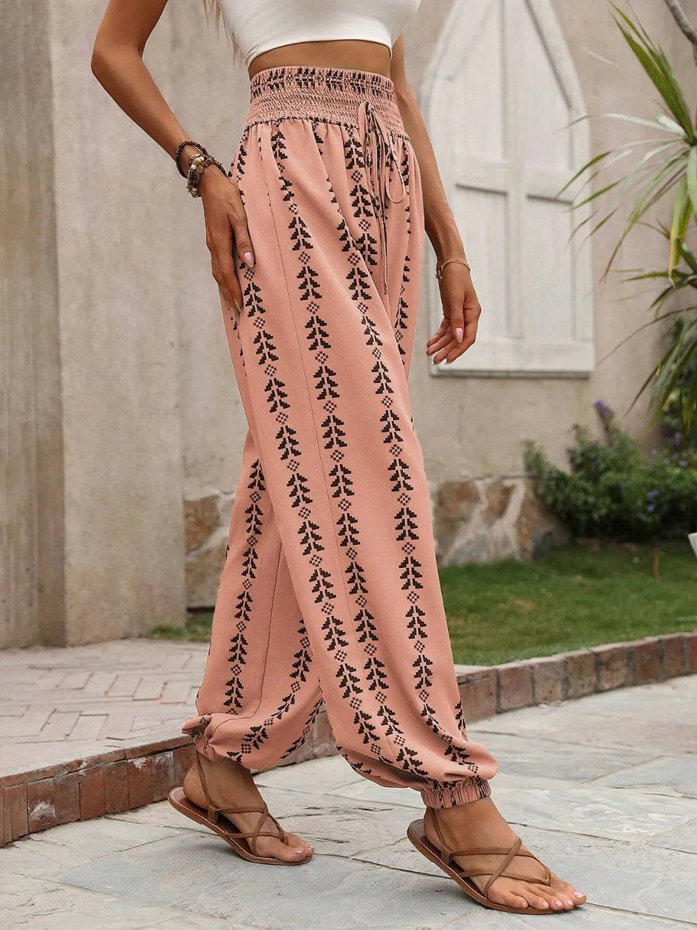 Tied Printed High Waist Pants - Tigbul's Variety Fashion Shop