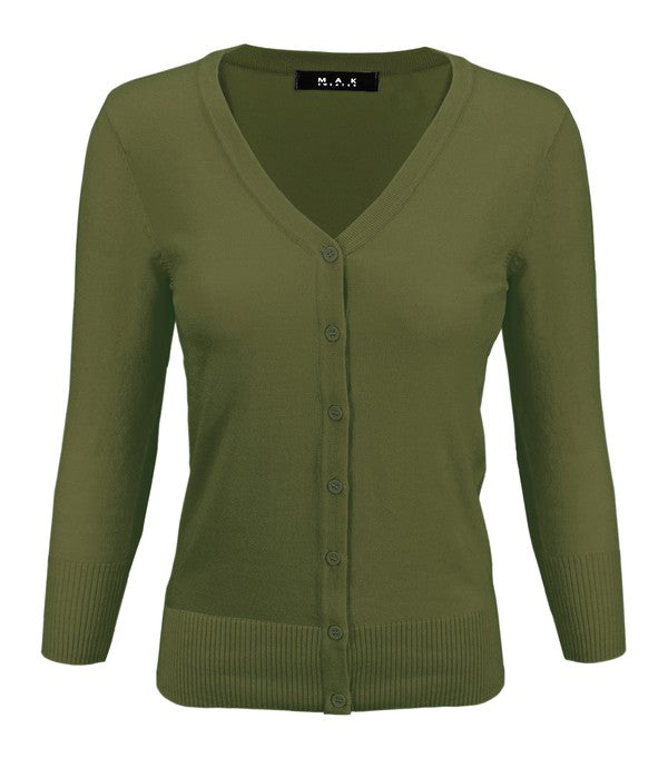 V-Neck Button Down Knit Cardigan Sweater - Tigbul's Variety Fashion Shop