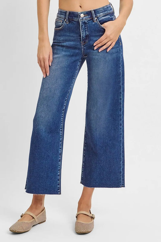 RISEN Raw Hem Wide Leg Cropped Jeans - Tigbul's Variety Fashion Shop