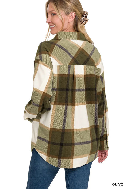 Zenana Oversized Plaid Fleece Shacket - Tigbul's Variety Fashion Shop