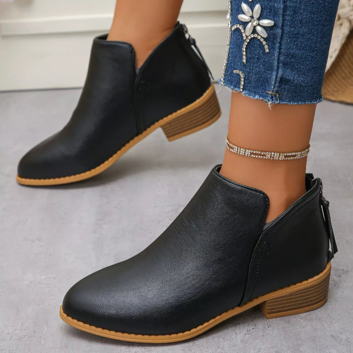 Women's Point Toe Block Heels Boots - Tigbul's Variety Fashion Shop