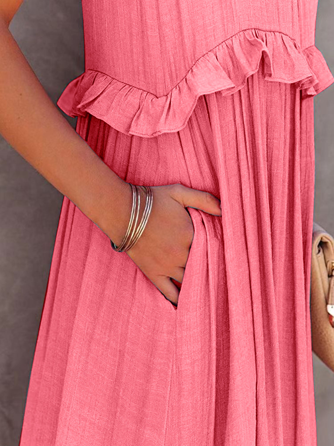 Ruffled Sleeveless Tiered Maxi Dress with Pockets - Tigbuls Variety Fashion