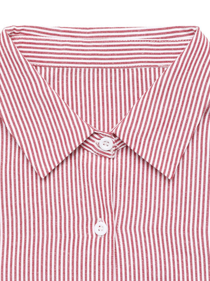 Striped Balloon Sleeve Button-Up Shirt - Tigbul's Variety Fashion Shop