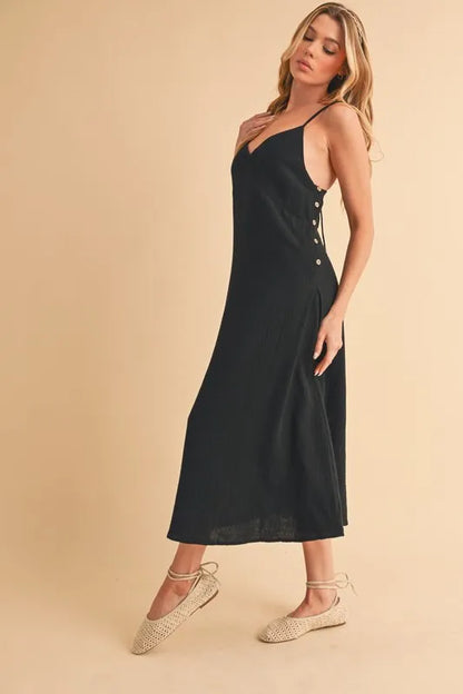 Side Button Black Midi Cami Dress - Tigbul's Variety Fashion Shop