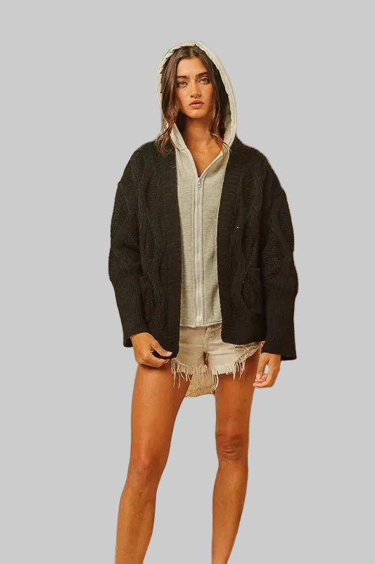 Knit Hoodie Rhombus Black/Gray Sweater Jacket | Tigbuls Variety