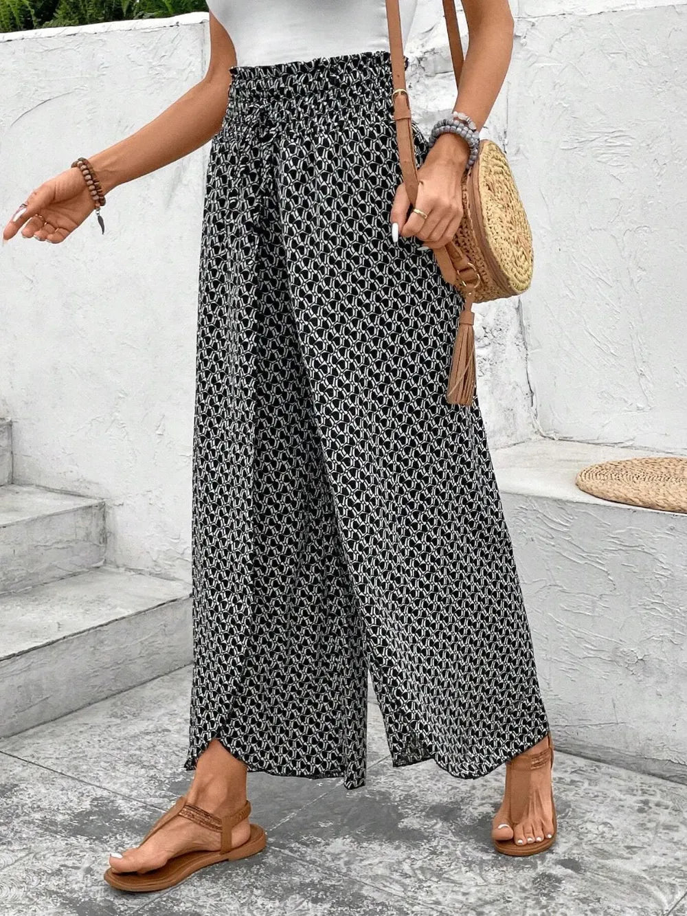 Tied Printed Wide Leg Pants - Tigbul's Variety Fashion Shop