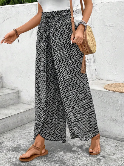 Tied Printed Wide Leg Pants - Tigbul's Variety Fashion Shop
