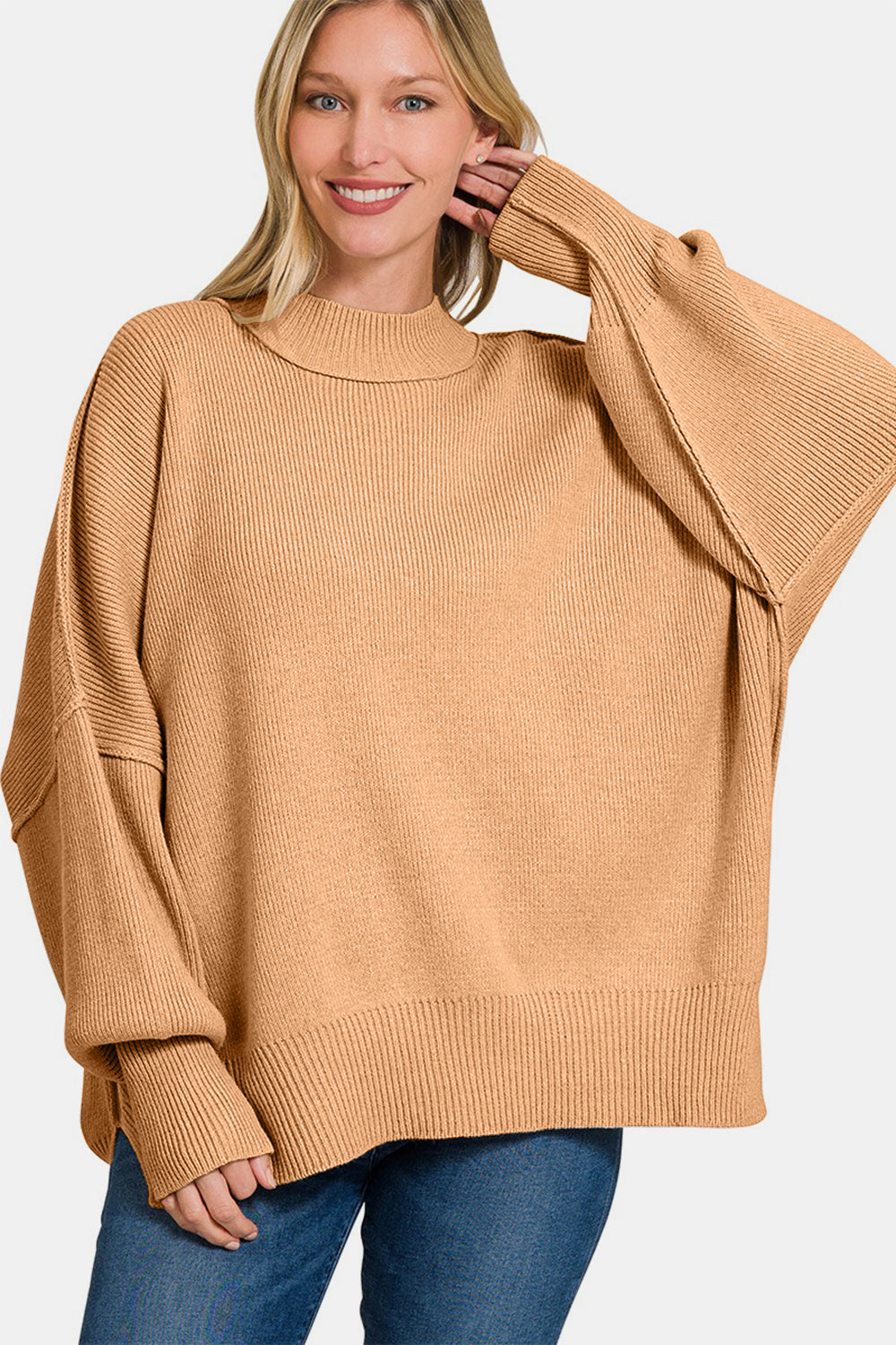 Zenana Side Sit Oversize Sweater - Tigbul's Variety Fashion Shop