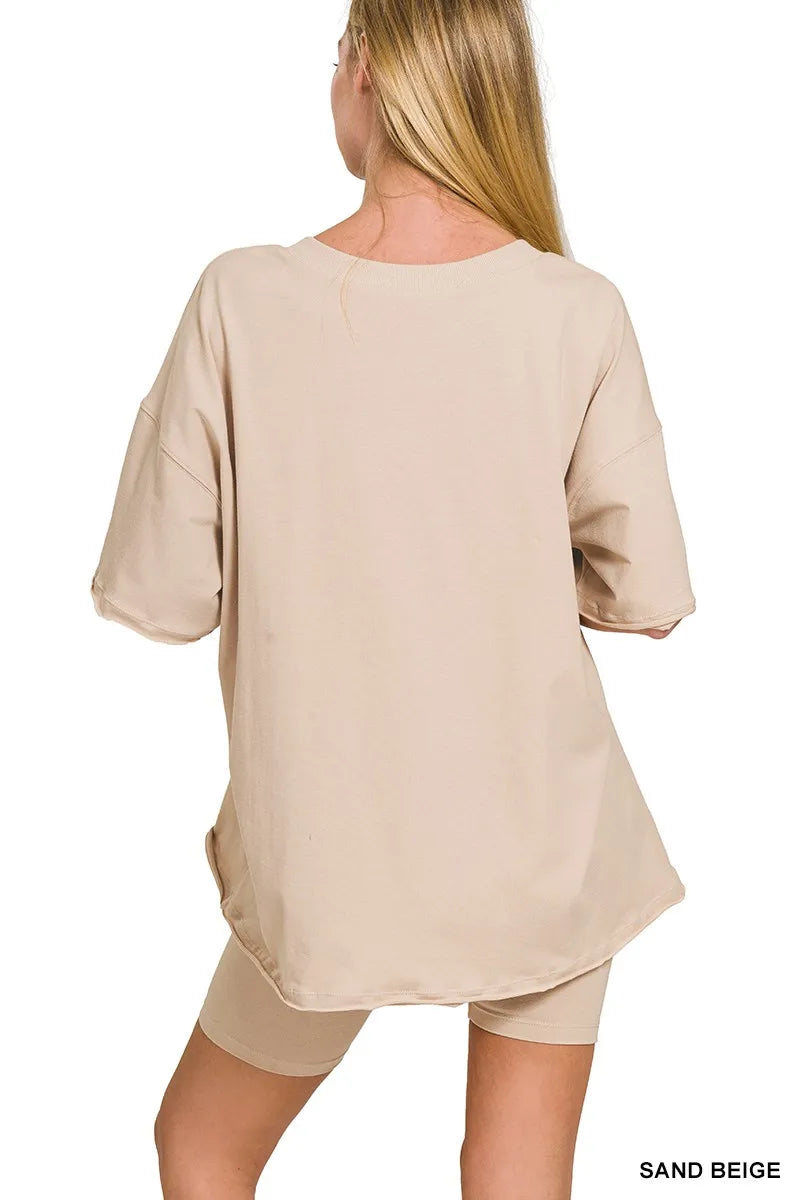 Zenana Cotton V-neck Top & Biker Shorts Set - Tigbul's Variety Fashion Shop