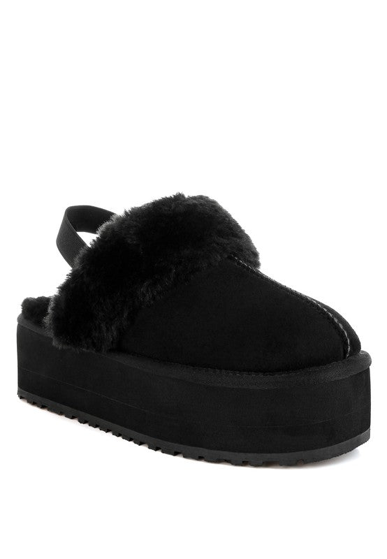 Kutchu Faux Fur Trim Platform Classic Slingback - Tigbul's Variety Fashion Shop