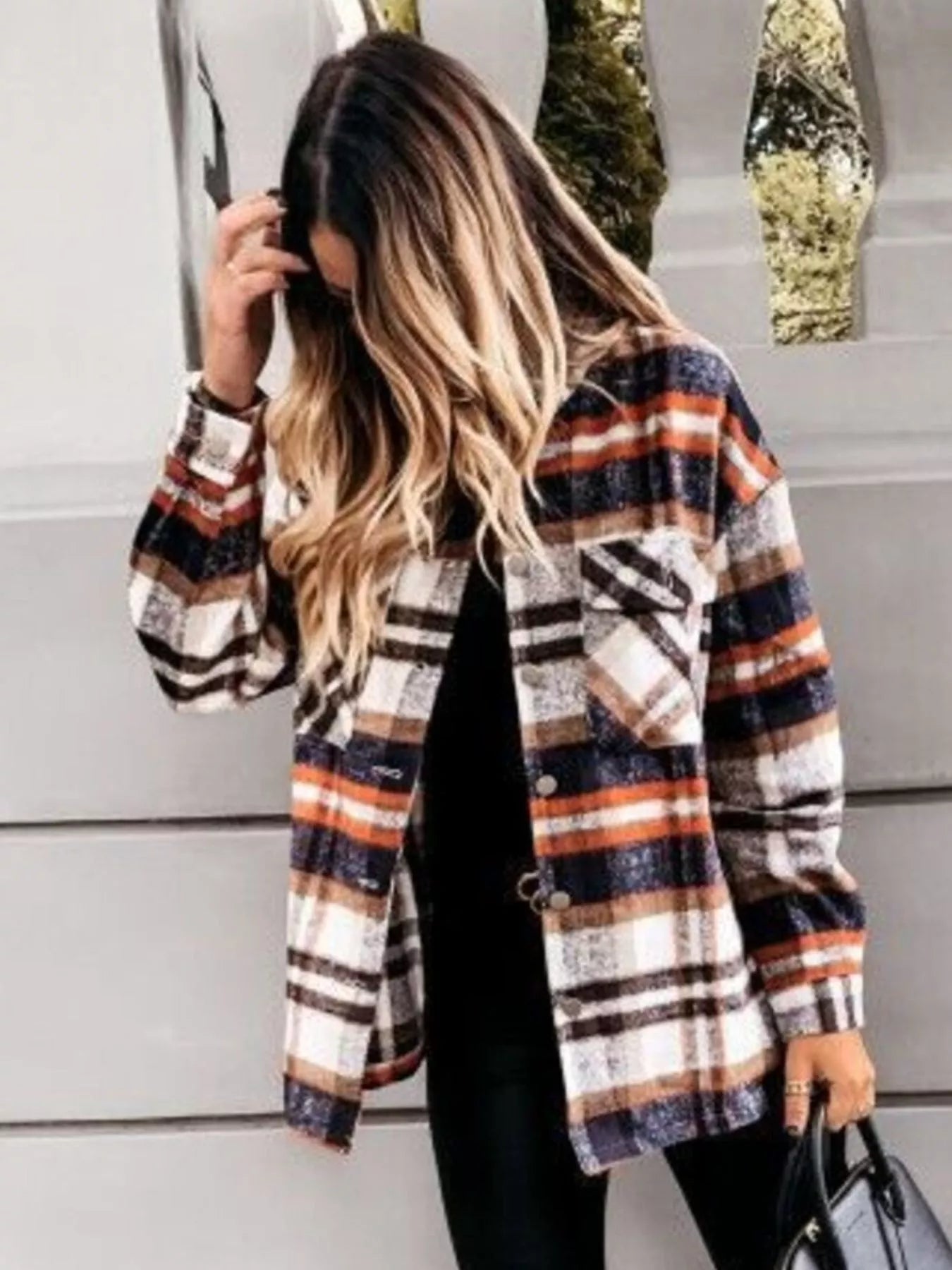 Plaid Button-Down Long Sleeve Shacket - Tigbul's Variety Fashion Shop