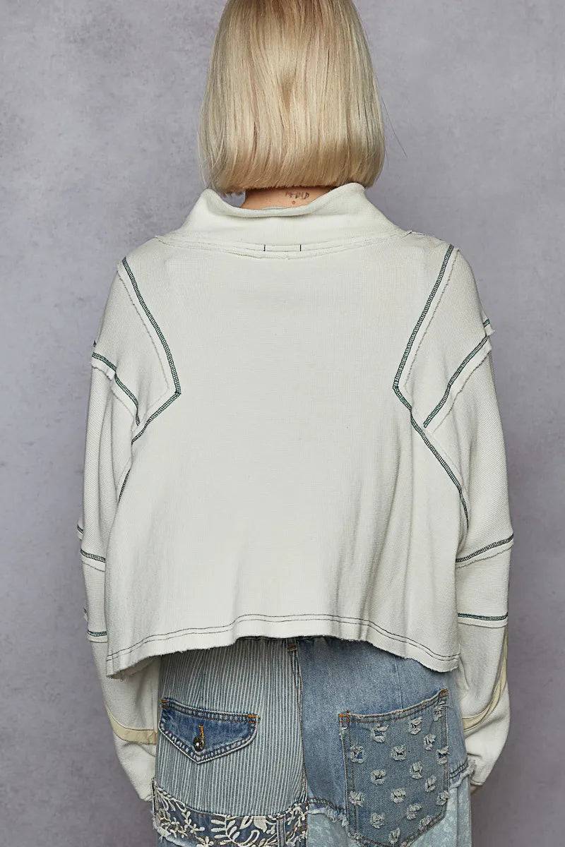 POL Contrast Stitching Zip Front Sweatshirt - Tigbul's Variety Fashion Shop