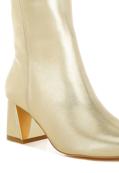 Kaira Metallic Accent Heel High Ankle Boots - Tigbul's Variety Fashion Shop