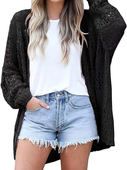 Full Size Openwork Open Front Lightweight Cardigan Plus Size - Tigbul's Variety Fashion Shop