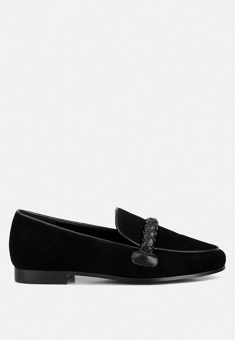 Echo Suede Leather Braided Detail Loafers - Tigbul's Variety Fashion Shop