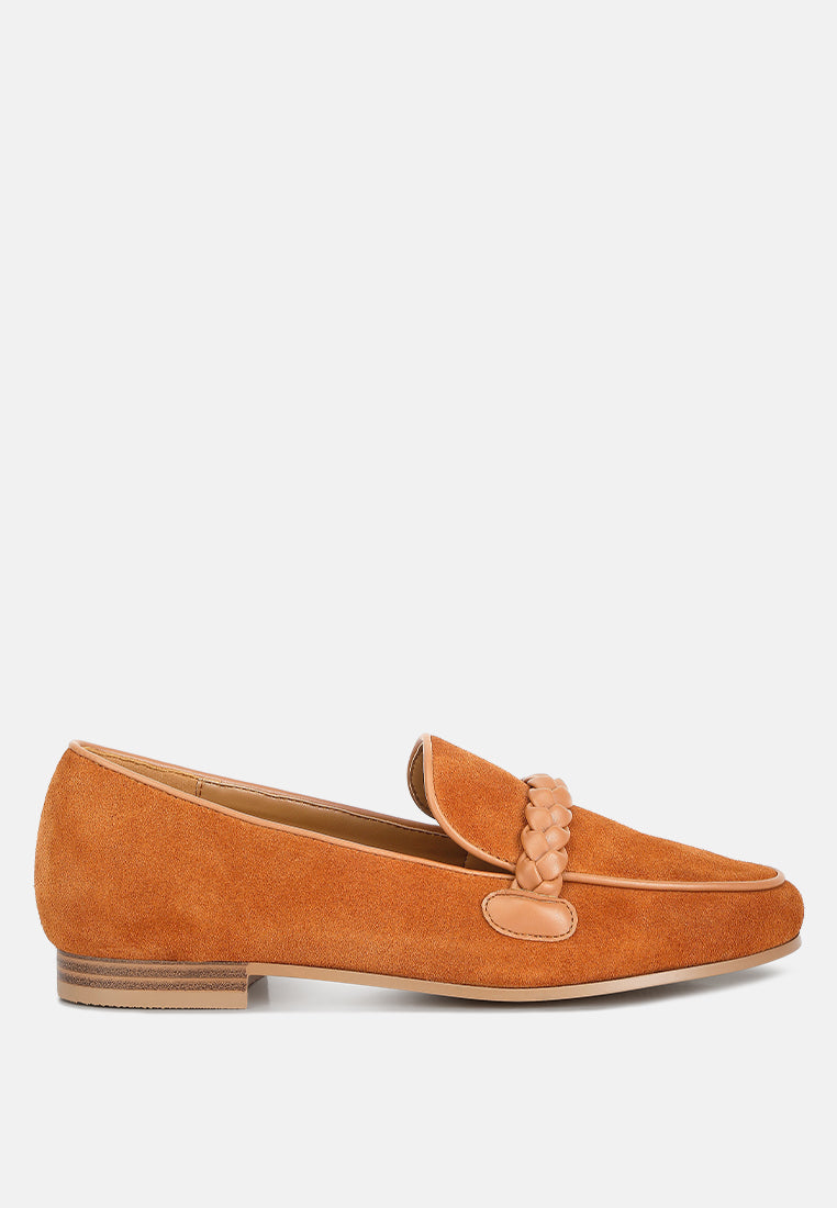 Echo Suede Leather Braided Detail Loafers - Tigbul's Variety Fashion Shop