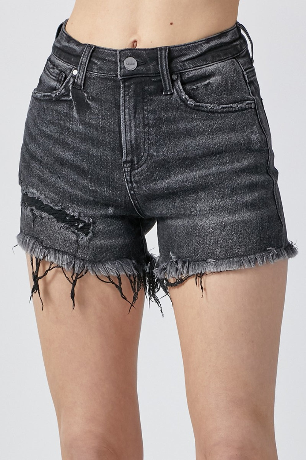 RISEN Raw Hem Denim Shorts with Pockets - Tigbul's Variety Fashion Shop