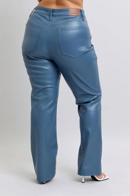 Judy Blue Full Size High Waist Tummy Control Faux Leather Bootcut Pants Plus Size - Tigbul's Variety Fashion Shop