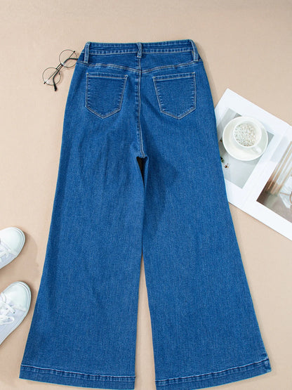 Seam Detail Flared Bottom Ankle Length Jeans - Tigbul's Variety Fashion Shop