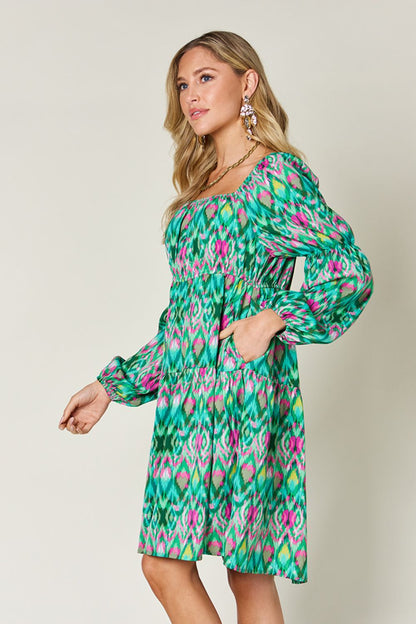 Double Take Full Size Printed Long Sleeve Dress - Tigbul's Variety Fashion Shop