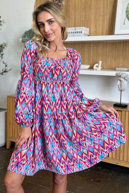 Double Take Full Size Printed Long Sleeve Dress - Tigbul's Variety Fashion Shop