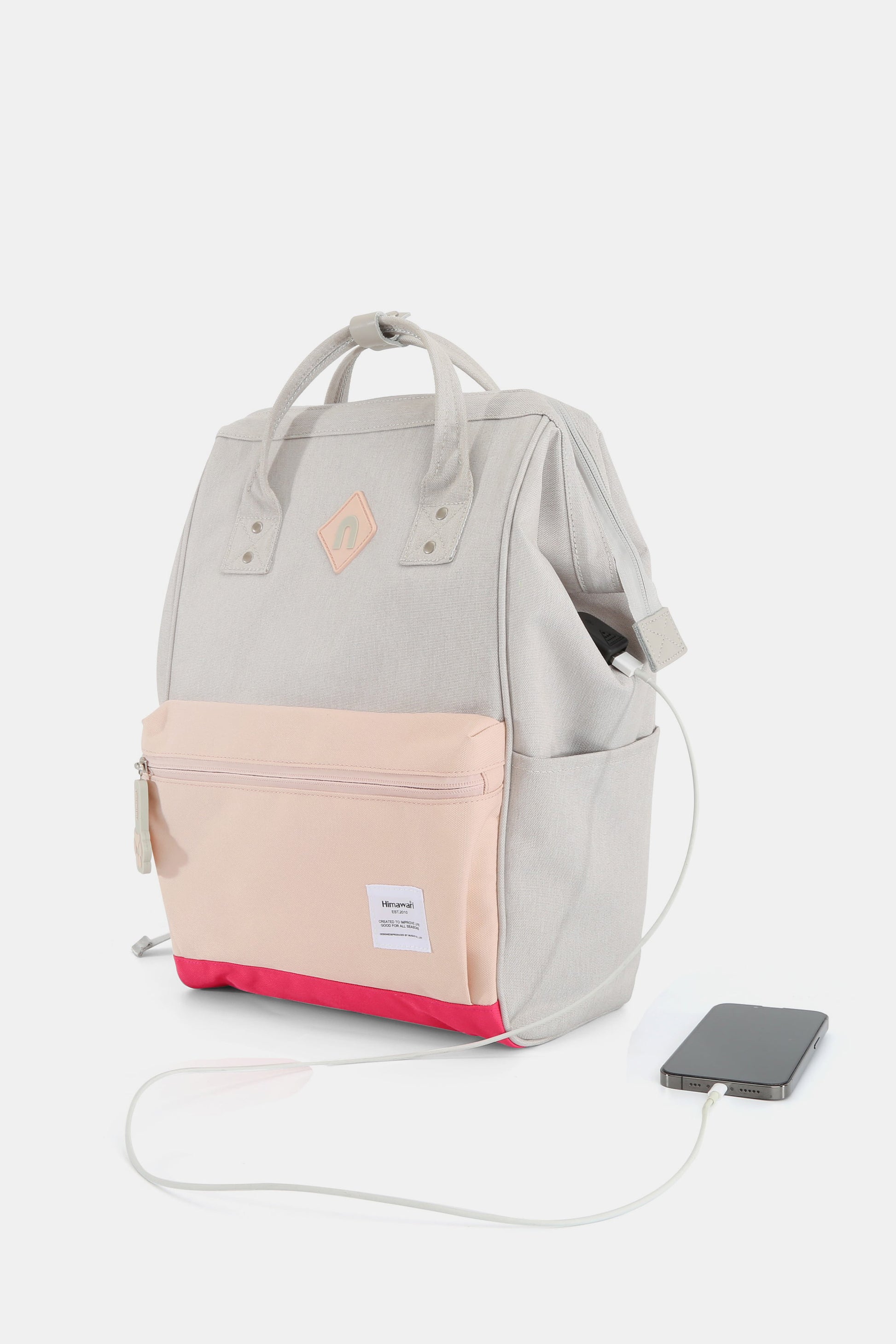 Himawari Contrast Waterproof Backpack Bag with External USB Port - Tigbul's Variety Fashion Shop